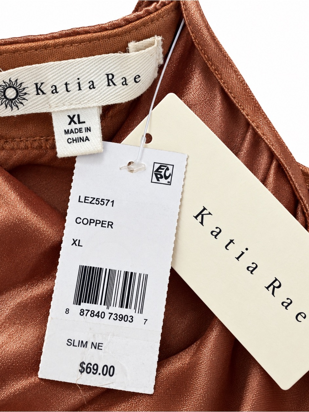 Katia Rae XL Copper Satin Cowl Neck Slip Cocktail Dress NWT - Picture 2 of 5